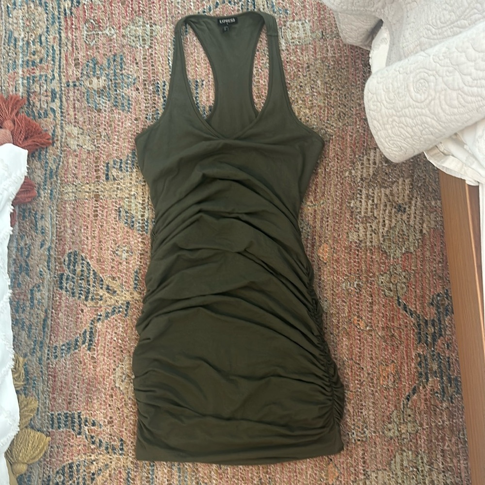 Express Jersey rouched green dress